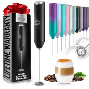 Zulay Kitchen Powerful Milk Frother Wand - Mini it Handheld Stainless Steel - Battery Operated Drink Mixer for Coffee, Lattes, Cappuccino, Matcha - Froth Mate Milk Frother Gift - Black