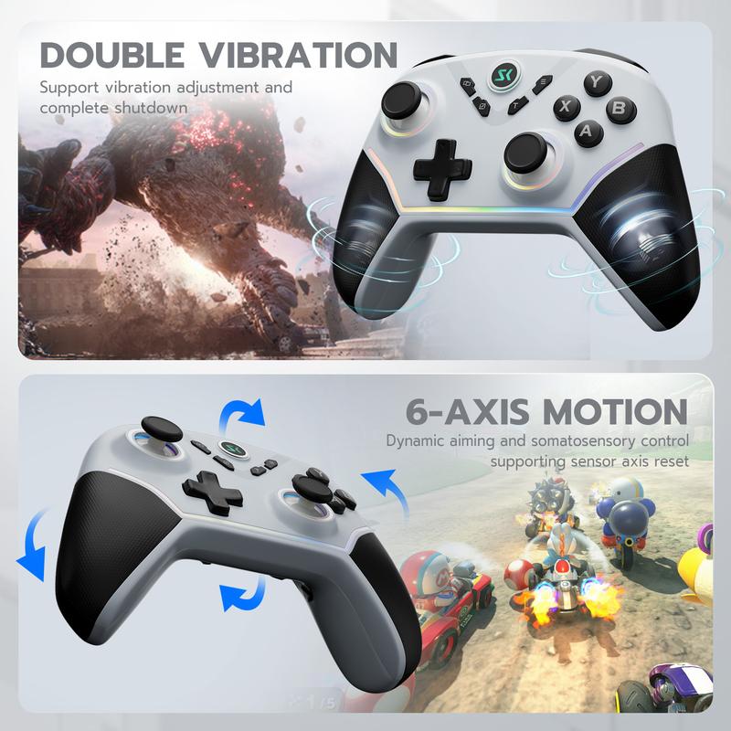 Pro Wireless Gaming Controller – RGB Backlit, Hall Effect Joysticks (2-Stage), 1000Hz Polling Rate, 6-Axis Motion Sensor & Mech Buttons – Works with PC, Nintendo Switch, Steam, Android Pro Wireless Gaming Controller – RGB Backlit, Hall Effect Joysticks (2-Stage), 1000Hz Polling Rate, 6-Axis Motion Sensor & Mech Buttons – Works with PC, Nintendo Switch, Steam, Android