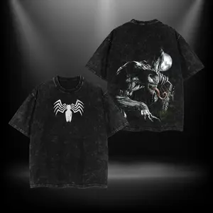 [The Dark Style] The Black Symbiote V3 Double Printed Oversize Lightweight Acid Washed Tee TV Show Graphic Top Cotton Gift T-Shirt For Comic Lover, Gift T-Shirt For Movie Lover streetwear Oversized Heavyweight Cotton T-Shirts