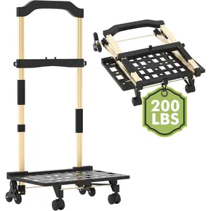 Folding hand truck 200 lbs durable luggage cart with allterrain triple wheels multifunctional and compact dolly cart with wheels for shopping moving and traveling gold