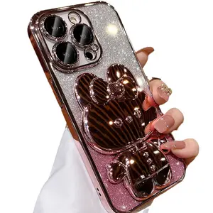 Gradient Glitter Rabbit HD Mirror Smartphone Case - Slim-Fit, Shockproof Silicone Cover with Stand, Mobile Phone Accessories for Protection, Tech Accessories