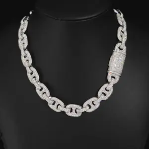 16MM CZ Miami Large Round Cuban Link Chain Bling Iced Out Hip Hop Rapper The Pig Nose Cuban Link Chain