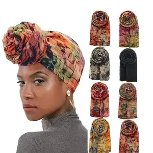 2PCS / Pack Bali Yarn Tie-dye Scarf Hat, Ethnic Style Knotted Headscarf Hat, African Head Wrap Scarf