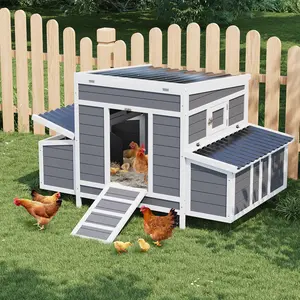 56 Inch Wooden Chicken Coop with 2 Sides Nesting Boxes, Large Chicken Coop with Waterproof Roof & Pull-Out Tray, for 4-6 Chickens, Outdoor Poultry Cage Duck House Rabbit Cage for Farm, Backyard