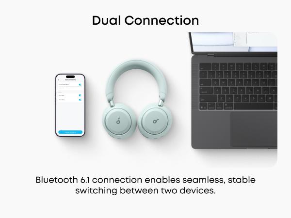 soundcore Space 2 by Anker, Active Noise Cancelling Headphones, Comfortable Fit, 50H Playtime, LDAC HiRes Wireless Audio, Dual Connection, Clear Calls, Bluetooth 6.1, Nap Mode, Wearing Detection
