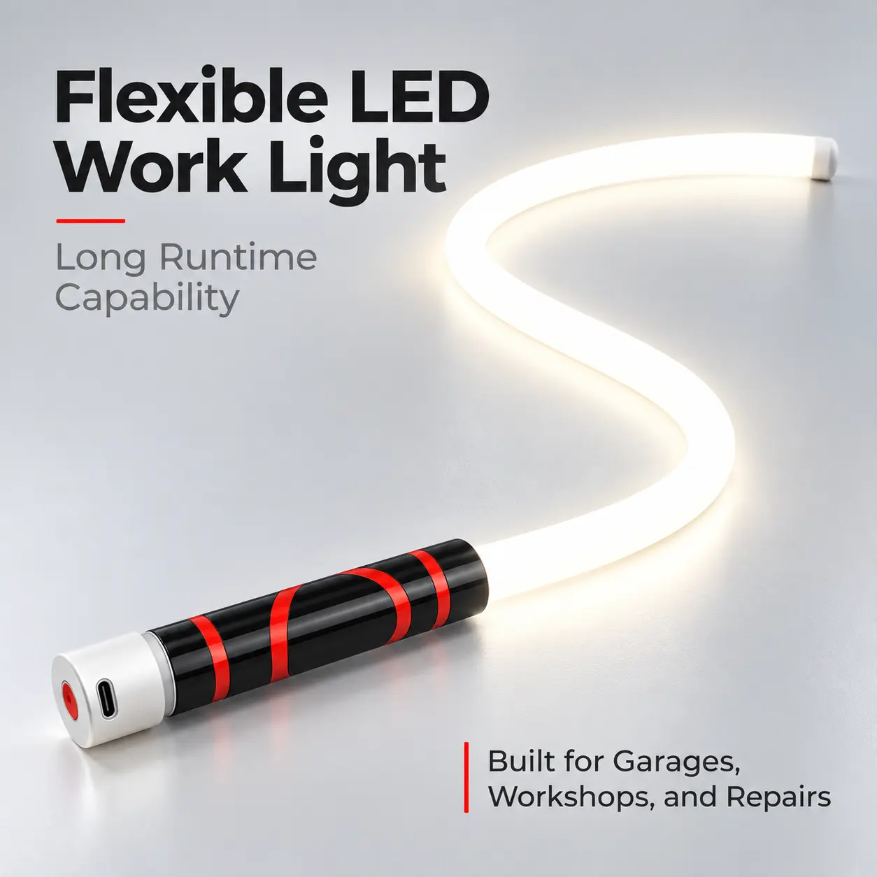 Bendable LED Flashlight Stick – 27" Flexible Rechargeable LED Work Light, High Lumen Hands-Free Inspection Light for Car Repair, Under Hood, Garage, Mechanic, DIY, Camping & Emergency Roadside