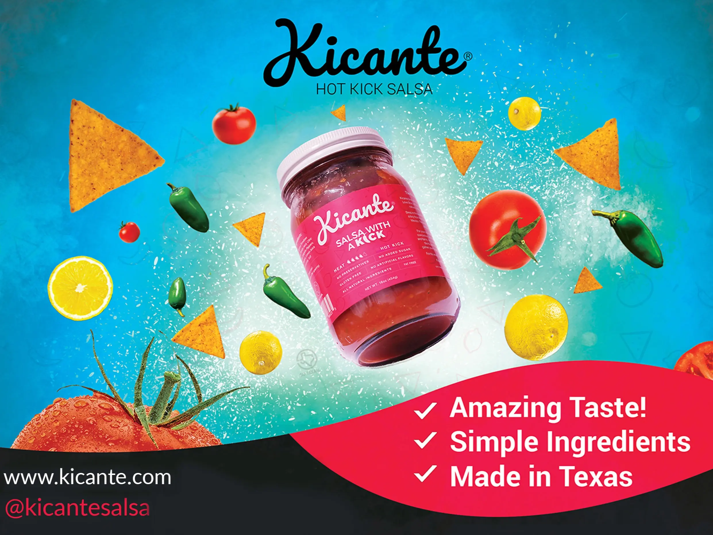 Kicante Hot Kick Salsa 2-Pack - 16 oz Jars | All-Natural Ingredients, Gluten-Free, Cilantro-Free | Chip Dip Taco Sauce Enchilada Sauce Pico de Gallo | Amazing Taste Simple Ingredients Made in Texas
