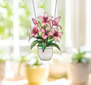 Pink Lily Acrylic Window Hanging, Lilies Flower Suncatcher Ornament, Elegant Home Decor, Gift for Plant and Flower Lovers