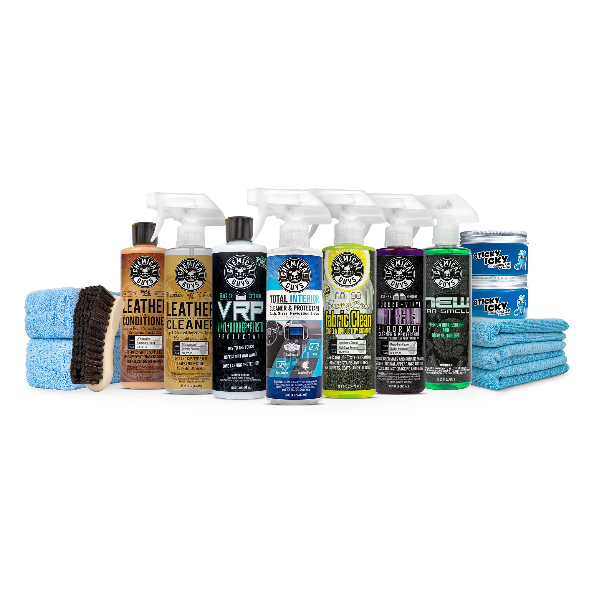 Chemical Guys Clean Interior Car Care Kit Bundle - Surface Cleaning Supplies, Odor Removal Solution
