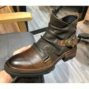 Men's -like High-Top Lace-Up Boots - Solid Brown Glossy Boot with Golden-Tone Buckle, Rubber Sole & PU Lining  Winter-Ready Short Boot with Arch Black