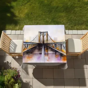 360 stand Stainproof Square Brooklyn Bridge Theme Tablecloth, 58x58 in, Water Resistant Colorful Kitchen Linen, Romantic Home Decor Textile, C1TC5858X2RZ7Z, Washable Table Cover, Weather Resistant Table