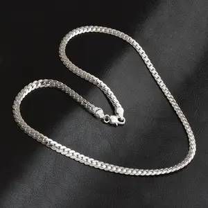 925 Silver Plated 6.0 mm Embossed Cuban Link Chain Snake Bone Necklace for Men Women 20-24 inch Waterproof Fade Resistant Gift for BF GF herringbone  necklace necklaces  men
