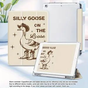 1pc Case for iPad with "Silly Goose on The Loose" Design - Humorous Cowboy Goose Art, Built-In Pen Holder, Shockproof Full Coverage, Foldable Multi-Angle Stand for iPad 5/6/7/8/9/10 Gen & Mini 4/5 - Perfect Gift for Friends & Family, Tablet Protection