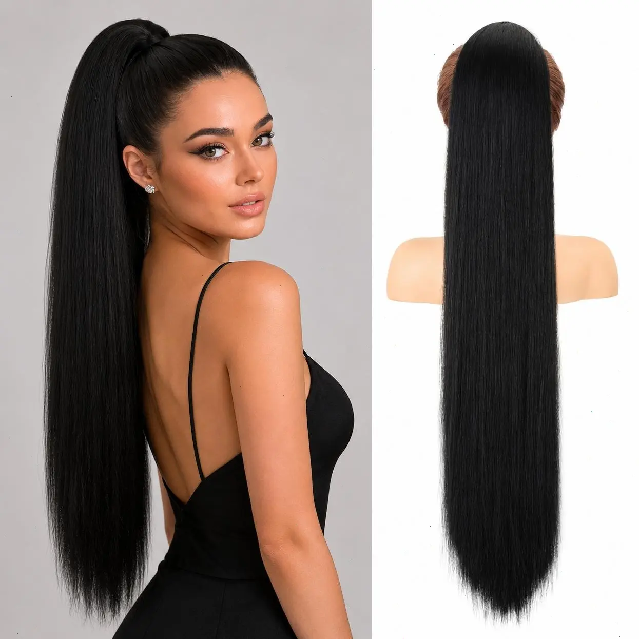 NOKOARI 30-Inch Straight Claw Clip Ponytail Extension - Soft, Natural-Looking Synthetic Hairpiece for Everyday Wear, Outdoor Activities