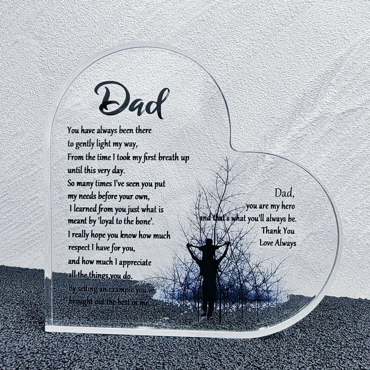 Valentine's Day Room Decor Heart Shaped Letter Pattern Acrylic Plaque, Heart Shaped Decorative Plaque, Desk Decor Ornament, Home Office Decor for Living Room & Bedroom & Office, Home Decoration, Gift for Dad