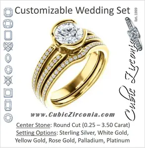 CZ Wedding Set, featuring The Monami engagement ring (Customizable Bezel Round Cut with Split-pavé Band Accents & Euro Shank)
