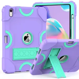 iPad 10th Generation 10.9 inch 2022 Case-Heavy Duty Shockproof Rugged Protective Cover with Pencil Holder and Kickstand for Girls & Kids-Purple + Green