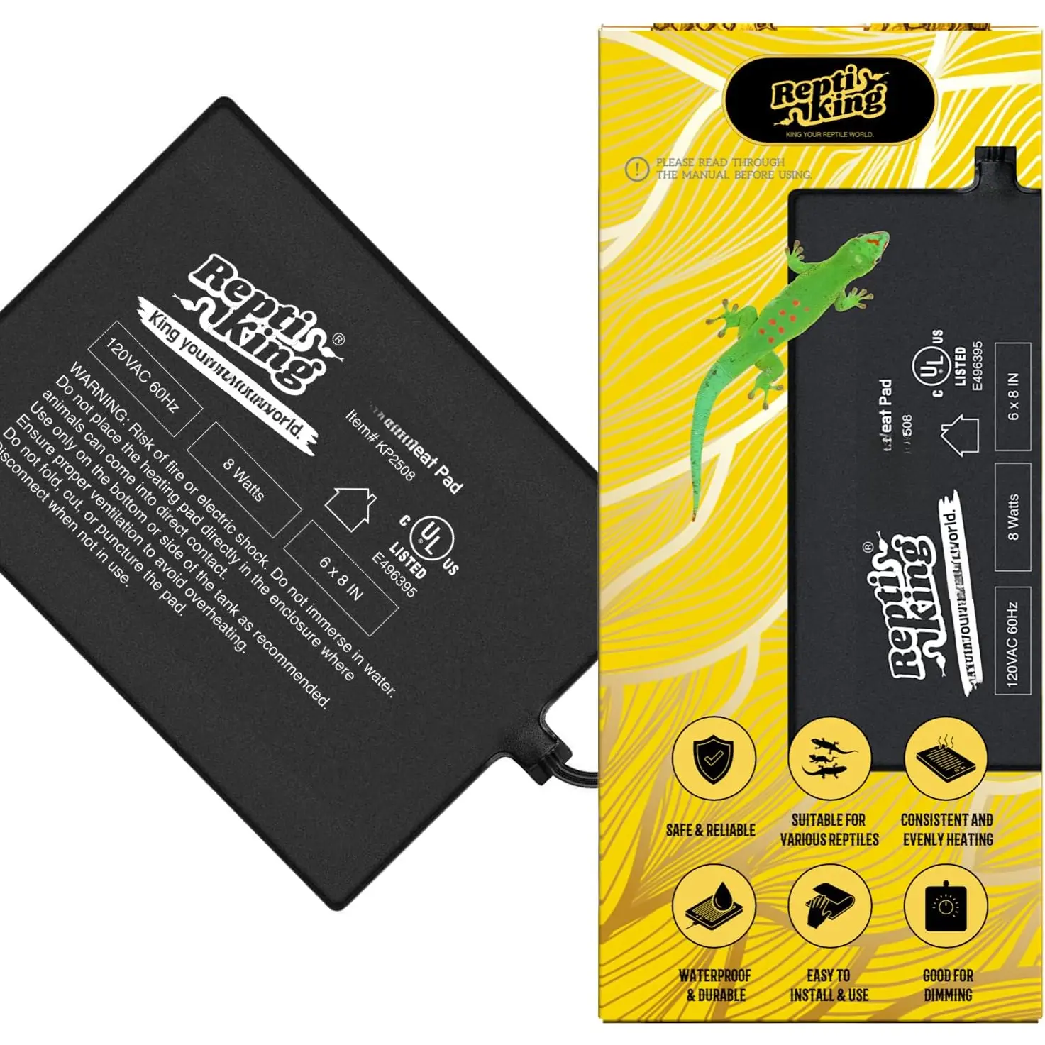 Reptile Heat Pad, Heating Pad for Reptile Tank, Lizard, Snake, Bearded Dragon, Hermit Crab, Terrarium Heating Mat, Safe & Durable Heat Pad for Reptiles (8W Reptile Heat Pad)
