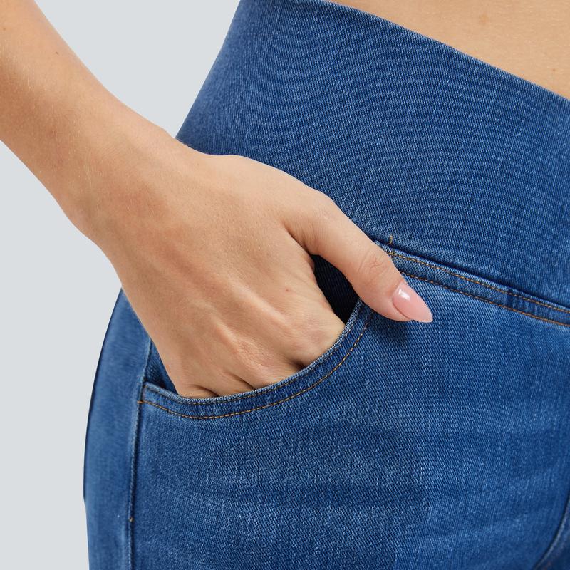 MAGCOMSEN Women's High Waisted Crossover Flare Pants - Regular Length Stretchy Knit Jeans Tummy Control & Hip Lifting 4 Pockets Pull On Casual Bell Bottom Jeggings FallFreshness Outdoorfun