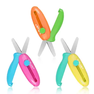 Y PLUS Safety Scissors for Kids, 3Pcs Retractable Scissors for Toddler Craft Ages 3-5 2-4 1-3, Cute Small Art Crafts Cutting Tools