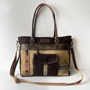 Vintage Style Upcycled Canvas Shoulder Tote Bag