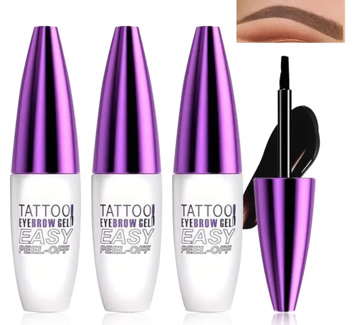Peel Off Tattoo Eyebrow Gel&Tinting Kit 3 Pack-True Brown Waterproof Sweatproof Eyebrow Tint,Long Lasting Easy Wash Off