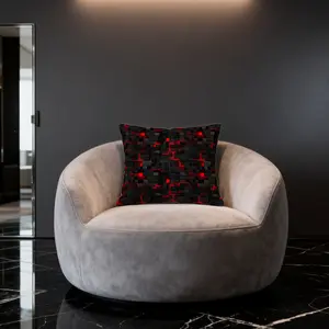 Black & Red Geometric Tech Grid Throw Pillow, 1 Pack with Insert, Modern Tech Print, Soft & Cozy Fabric, 18x18 Inch, Ideal for Sofa/Bedroom, Perfect for Gamers & Tech Lovers, Cool Gift for Him