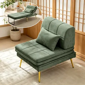 Wanan 3-in-1 Convertible Sleeper Chair Bed, Foldable Futon Sofa Chair with Pillow, Solid Wood Frame & Metal Legs, Comfy Single Reading Lounge Chair for Adults, Living Room Bedroom Small Space outdoorfun