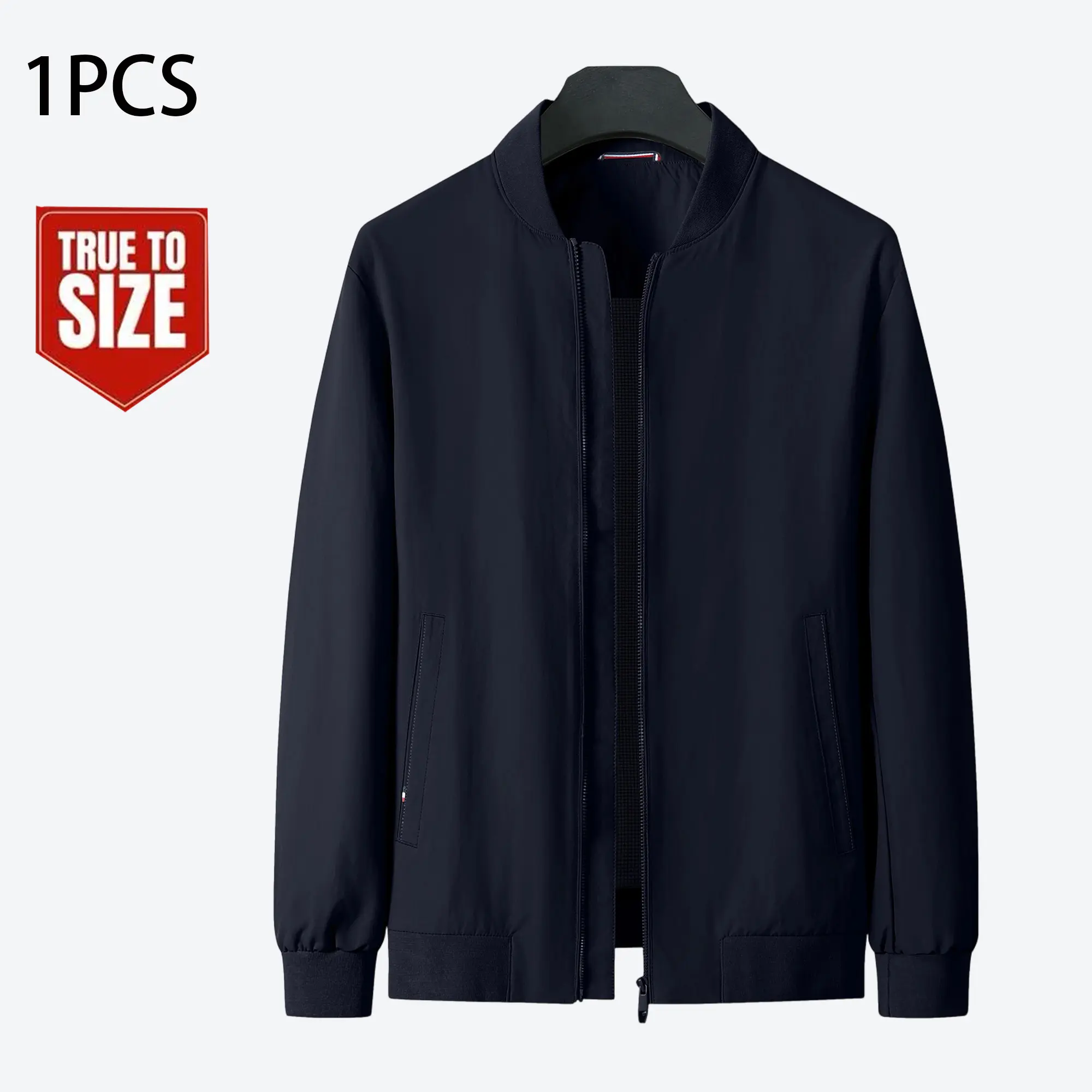 Spring/Autumn New Men’s Stand Collar Business Jacket — Light-Mature Style for Commuting, Solid Color Zip Closure, Windproof, Versatile Casual Workwear Top for Middle-aged Dads