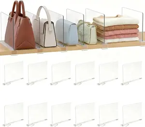 12 Pack Clear Acrylic Shelf Dividers, Slide-On Vertical Closet Shelf Organizer for Sweaters Shirts Towels Handbags, Fits 3/4 in Shelves, Size 11 x 8 in
