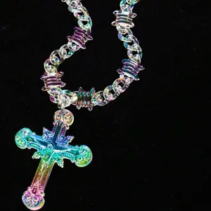 Fashionable Hip-Hop Transparent Acrylic Thorn Chain Large Jesus Cross Pendant Necklace For Men