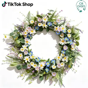 CIR OASES 20-Inch Blue Spring Summer Wreath with Wildflowers & Lavender Summer Floral Wreath for Home Farmhouse Front Door Home decoration  Porch Wall Decor (Indoor/Outdoor Window Use)