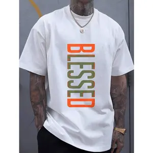 【FathersDayGift】Men's 3D Graphic T-Shirt With Bold Orange & Green Lettering, Breathable Medium Stretch Fabric, Machine Washable Casual Streetwear For Gym, Beach & Casual Attire Comfort Fit Short Sleeve Round Neck Top