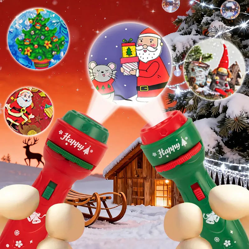 6-Slide Film Projector Flashlight Toy for Kids - Early Educational Intelligent Cartoon Projector, Unisex Santa Claus Luminous Party Light, Christmas Gift, Science & Technology Toy