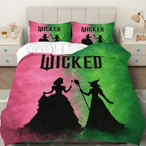3PCS Duvet Cover Set, 1 Duvet+2 Pillowcases(Without filler), Witch Fantasy Magic Silhouette theme, Halloween bedding set, Wicked Design Suitable for decoration bedroom, guest room, dormitory, living room.