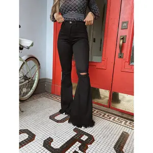 Farrah Distressed High Waisted Flares - Black