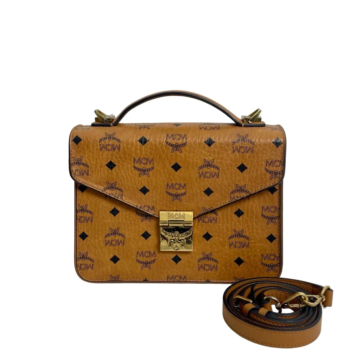 Pre-owned canvas crossbody bag MCM Small Tracy Top Handle Bag in Visetos Cognac
