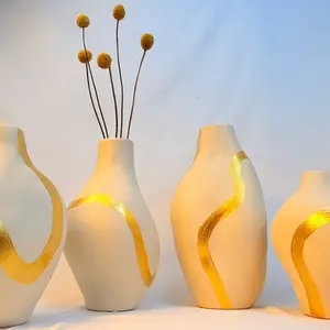 Kai Crafts Sculptural Ceramic Vase Pair Inspired by the Human Form Hand Finished with Gold Brush Strokes for Home Decor