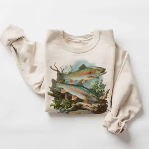 Vintage (Phuhi) Rainbow Trout Underwater Scene Sweatshirt - River Trout Fish Habitat Outfit - Fly Fishing Gift - Boho Unisex Adult and Youth T-shirt
