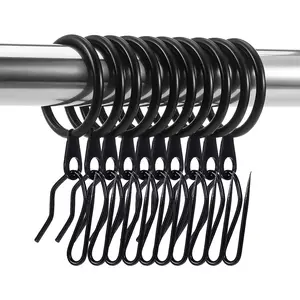 60 Pieces Black Metal Drapery Curtain Hanging Rings with 60 Pieces Metal Curtain Pin Hooks for Window, Door and Shower Curtain