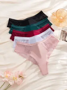 Lace Hollow Low-Rise Elastic Thong Panties for Women, Comfortable Breathable Elegant Underwear Set, Perfect for All Seasons, 5 Pack