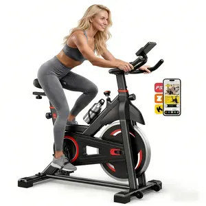 Indoor Cycling Bike, Quiet Exercise Bike with LCD Display, Adjustable Seat and Handlebar, Bluetooth Fitness Bike for Home Gym Workout
