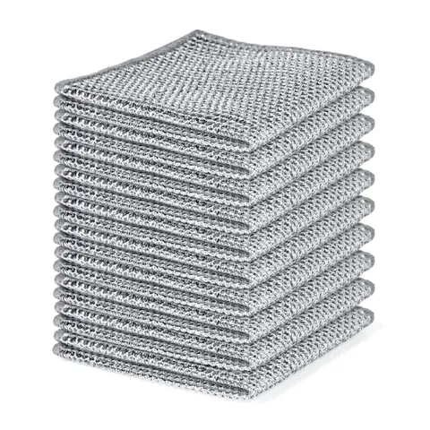 Cubidupi Non-Scratch Steel Wool Dishcloths with Handle, Dish Scrubbers for Dishes & Sinks, Durable Wet/Dry Scrubbing Pads, Scrubber Sponges & Scouring Pads for Home Cleaning Supplies