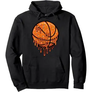 [Fall outfits] Basketball Ice Cream Drip Sprinkles Basketball Dripping Pullover Hoodie YOUTH BOYS Hoodie Cotton Fabric,quarter zips,gifts for him,Christmas gifts