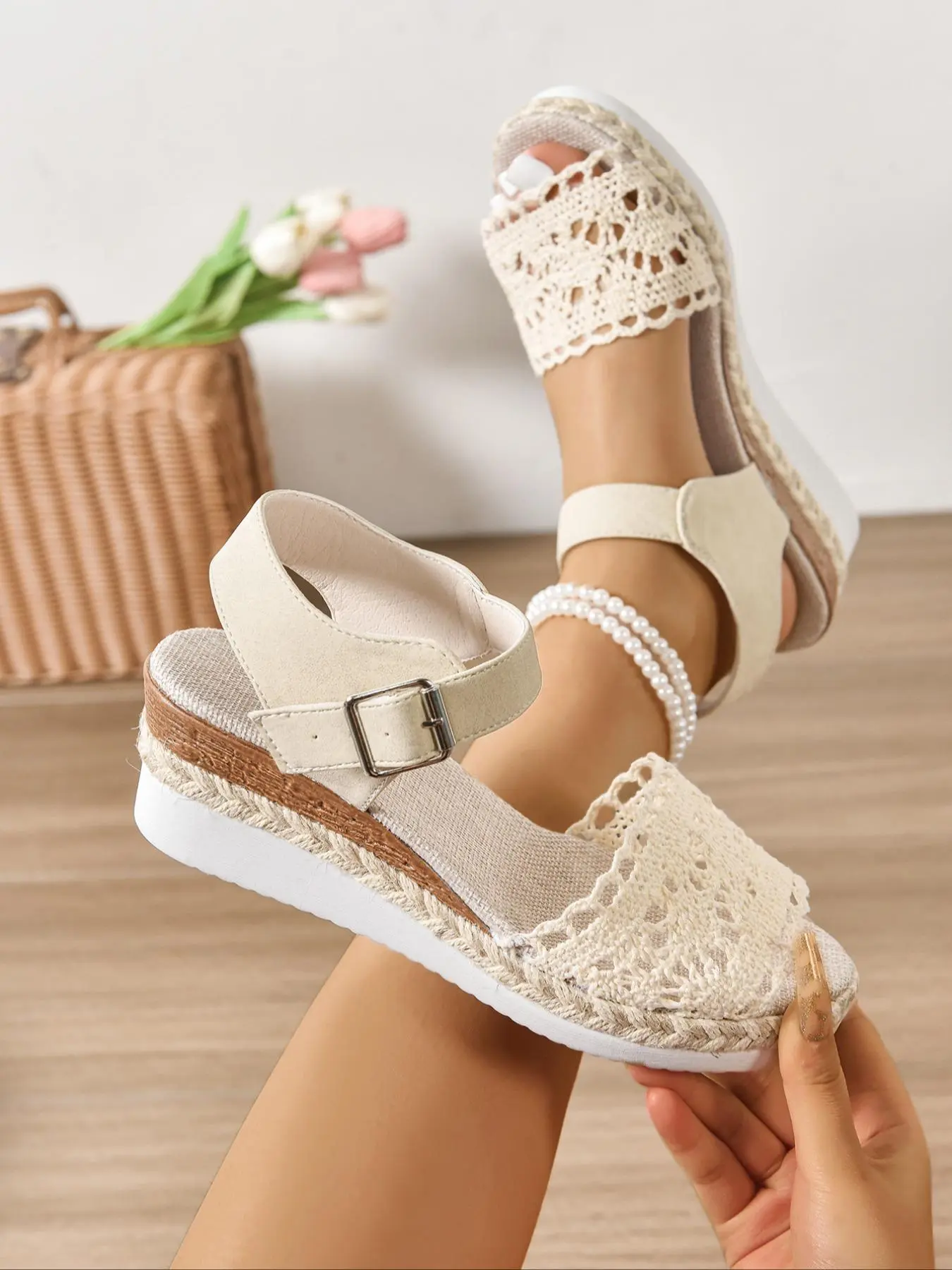 Women's Fashionable Lace Up Flatform Platform Sandals, Casual Boho Style Peep Toe Sandals for Summer, Lightweight Breathable Comfortable Shoes for Daily Wear, Girl, Elegant Bohemian Trendy Sandals