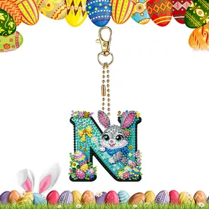 Easter Diamond Art Keychain Ornaments Double Sided Hanging Key Chains Diamond Painting Keychain Kits Diamond Painting Backpack Pendant for Adults Key Ring Art Pendant Decor