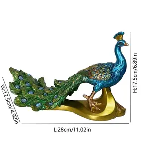 1pc Vibrant Peacock Statue with Lush Tail Feathers - Dual-Tone Resin, Perfect for Home & Garden Decor | Ideal for Tabletop, Courtyard, Balcony Landscaping | No Power Needed Room Ornaments Decoration