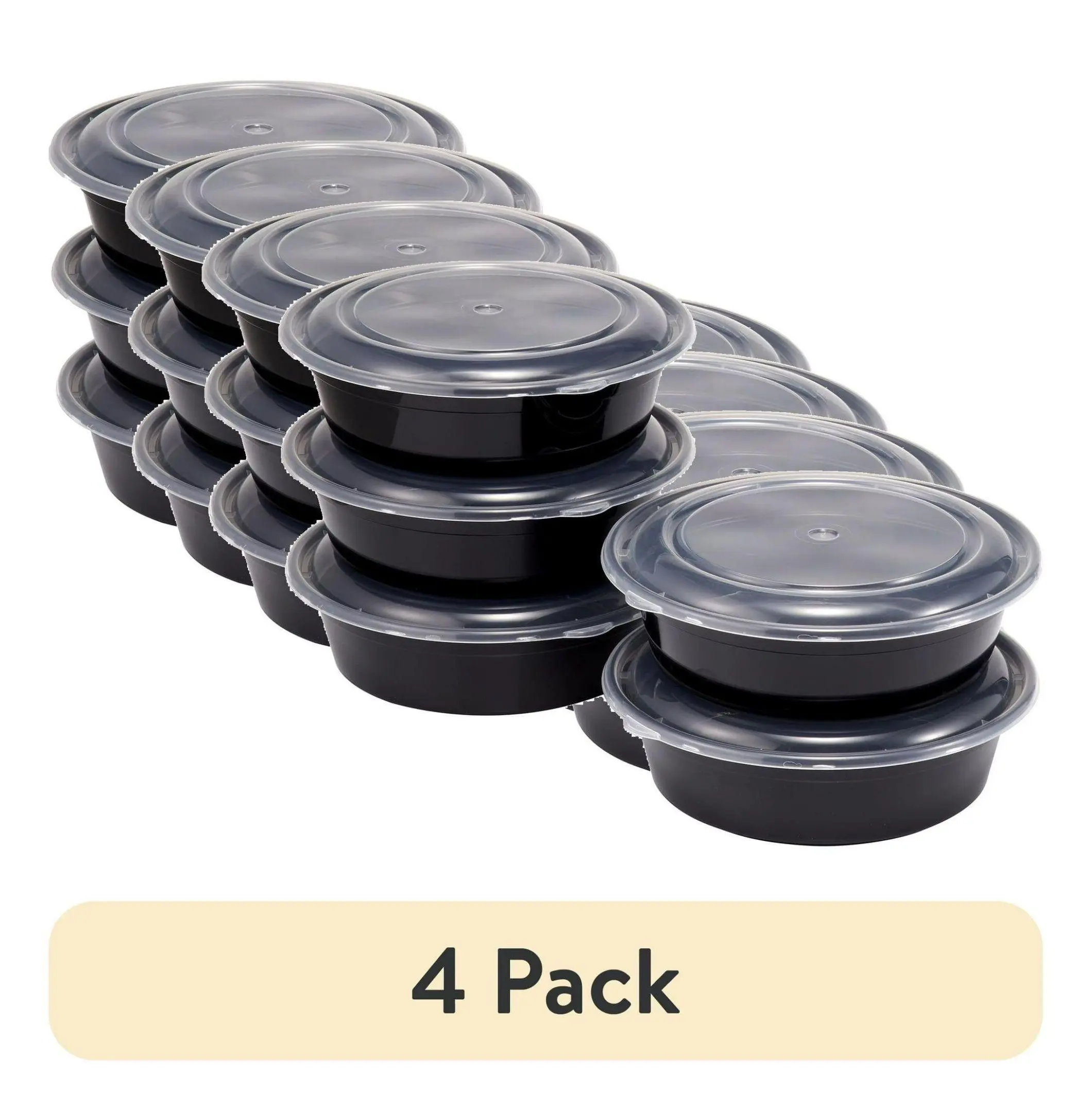 Meal Prep Containers 1L - 5 Pack Round Food Storage Containers with Lids - BPA Free Reusable Plastic Containers for Lunch, Portion Control, Freezer, Microwave, Dishwasher Black