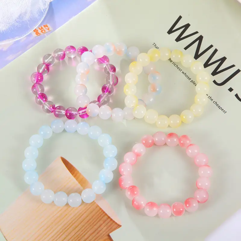 Gradual Handstring 10mm Ice Transparent Wrapped Finger Soft Plate Completed Student Bracelet, Gift To Best Friend Glass Bracelet