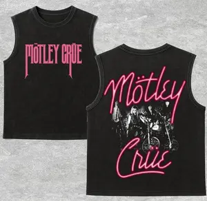 Mötley Crüe Pink Glow Muscle Washed Tank Top, 80s Glam Metal Band Graphic Gym Essential, Vintage Cotton Sleeveless Streetwear